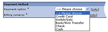 Payment methods selection