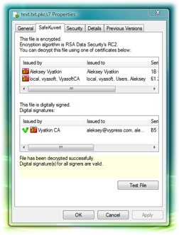 Encryption and digital signature properties in Windows Vista