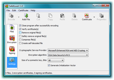 Encryption and digital signature properties in Windows Vista